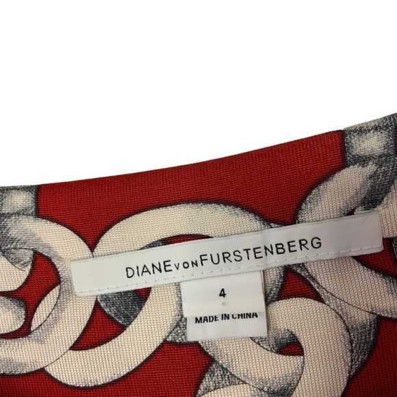 Diane Von Furstenberg Ruri Chain Print Silk Dress Size 4 Black Red 3/4 Sleeve - Picture 9 of 10